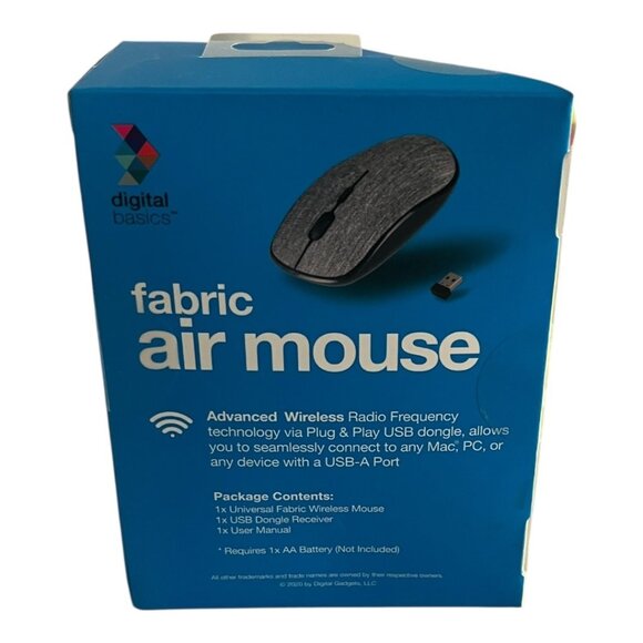 Digital Basics Fabric Air Mouse Wireless USB Plug & Play Ergonomic PC Mac Black - Picture 4 of 5